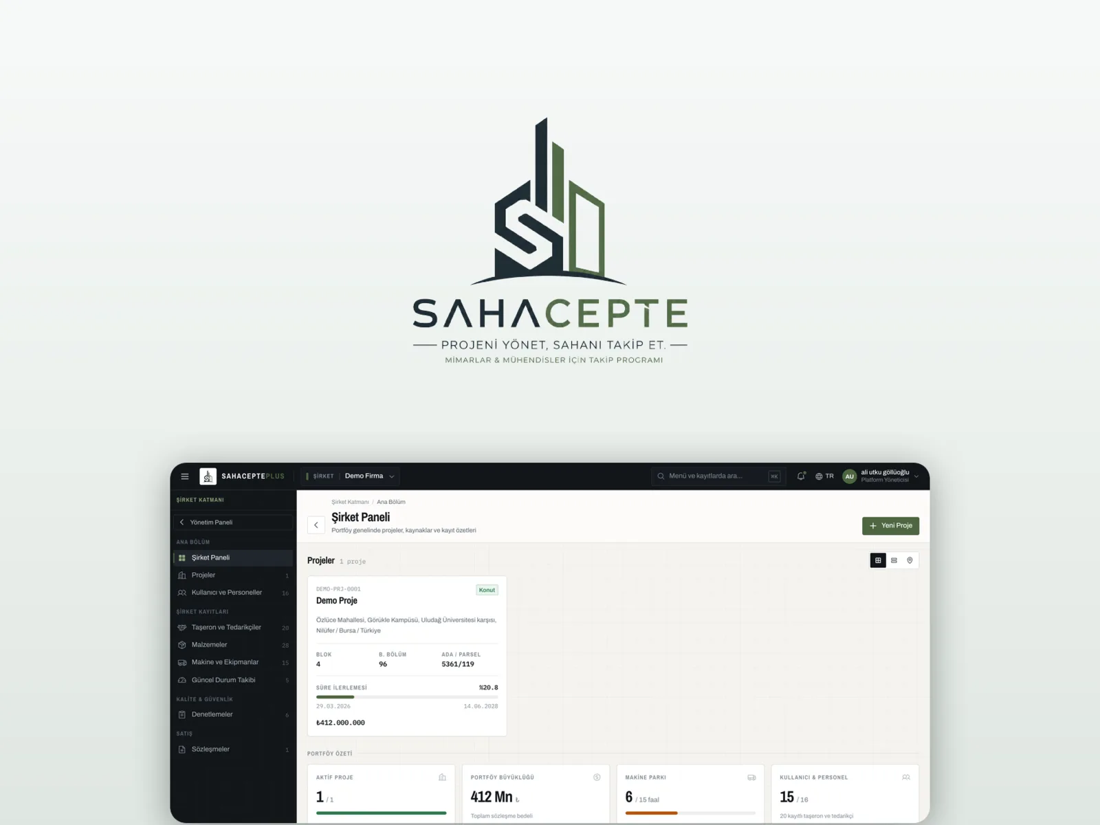 SahaceptePlus — İnşaat Yönetim Sistemi proje görseli